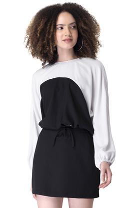solid georgette round neck women's top - skirt set - black