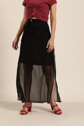 solid georgette slim fit womens mid rise skirt - black