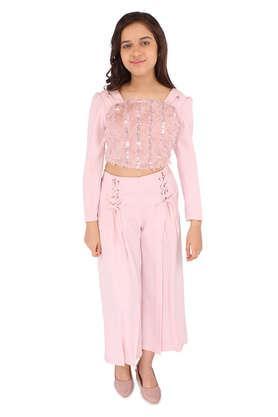 solid georgette square neck giri's casual wear clothing set - dusty pink