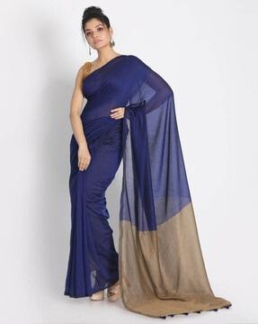 solid handloom saree with tassel