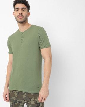 solid henley t-shirt with vented hemline
