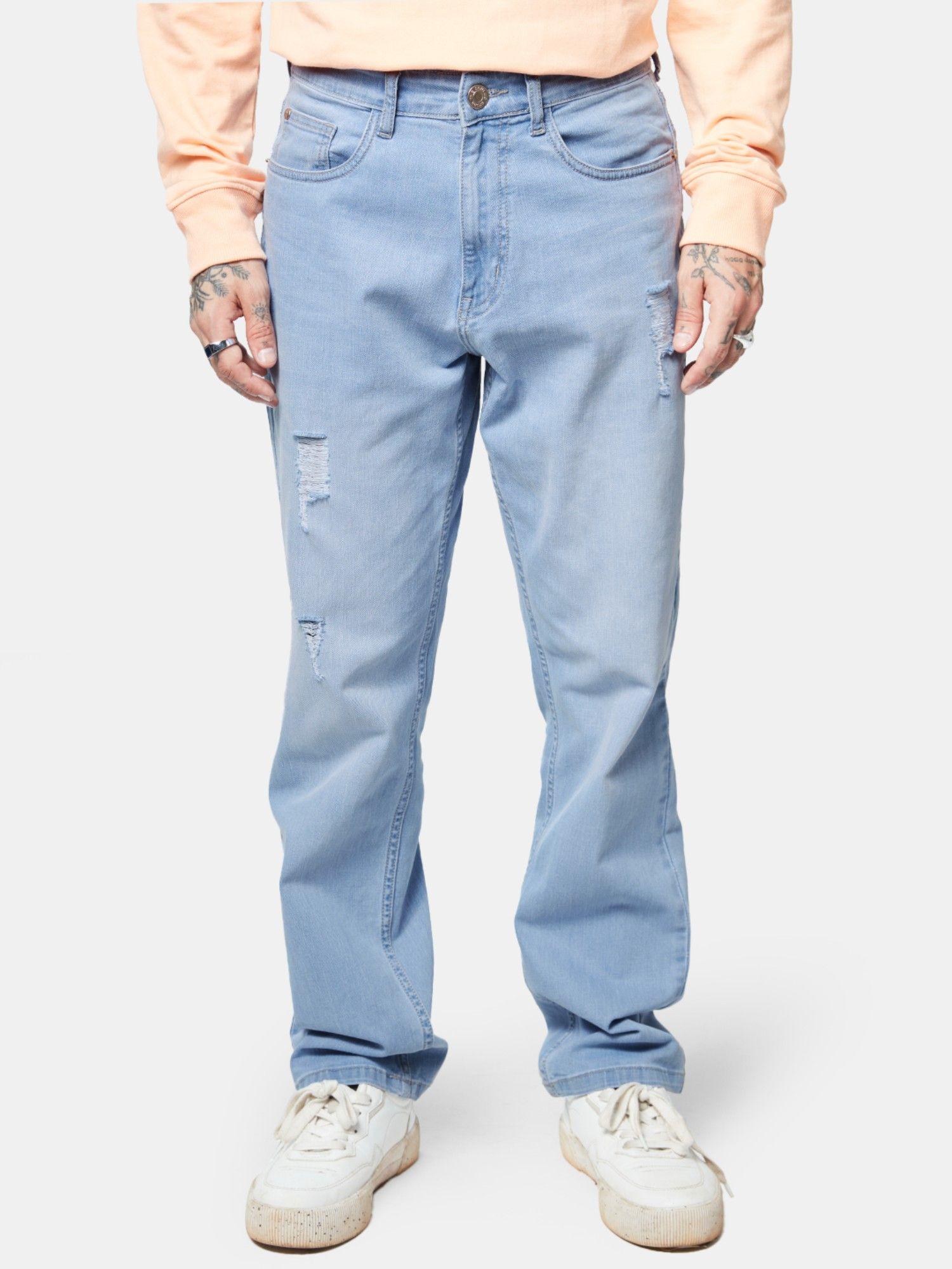solid ice blue straight fit men jeans