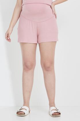 solid-knit-cotton-stretch-women's-maternity-wear-shorts---dusty-pink