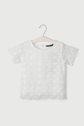 solid lace regular fit girls top - white