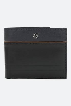 solid leather men casual two fold wallet - black