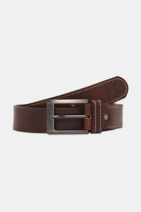 solid leather men's casual single side belt - brown
