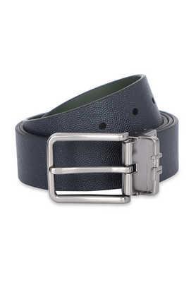 solid leather men's formal reversible belt - navy