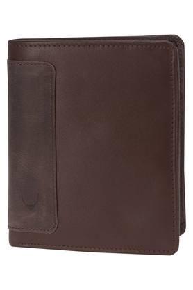 solid leather mens casual bi fold wallet - brown