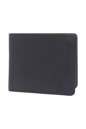 solid leather mens casual bi fold wallet - mid blue