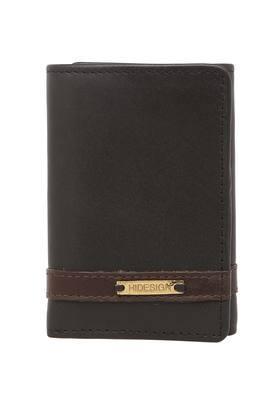 solid leather mens casual tri fold wallet - black