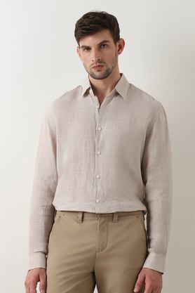 solid linen men's casual wear shirt - natural