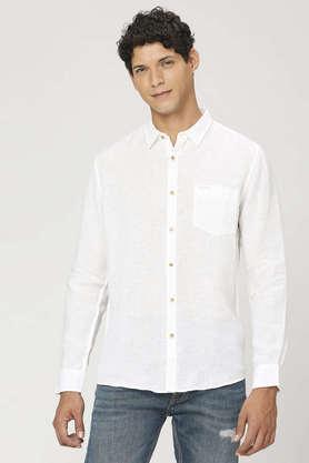 solid linen regular fit men's casual shirt - white