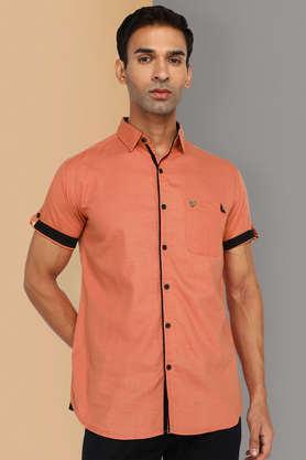 solid linen slim fit men's casual shirt - orange