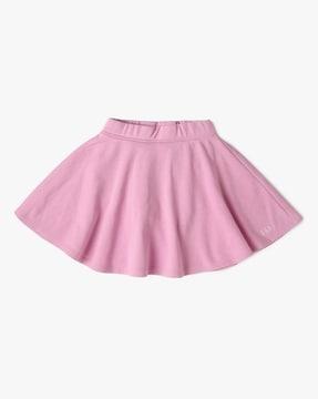solid logo printed pleated skirt