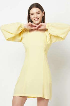solid lyocell square neck women's mini dress - yellow