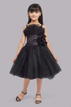 solid mesh asymmetric girls party wear dress - black