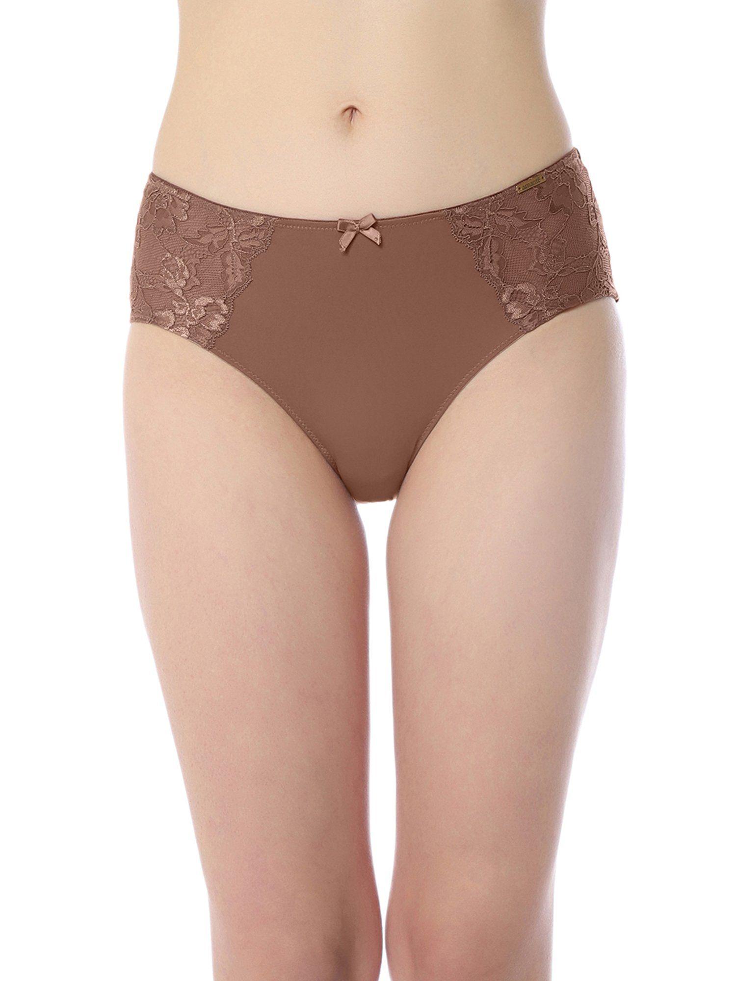 solid mid rise three-fourth coverage luxe support hipster panty- brown