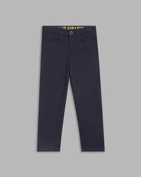 solid mid-rise trousers