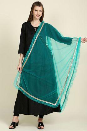 solid net zardosi womens festive wear dupatta - sea green