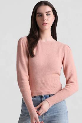 solid nylon regular fit women's sweater - pink