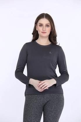 solid nylon round neck women's t-shirt - grey