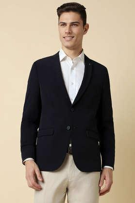 solid nylon slim fit men's casual wear suit - navy
