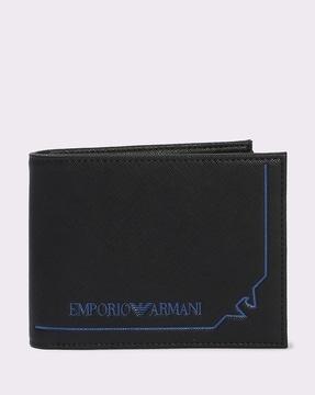 solid pattern bi-fold wallet with eagle logo detailing