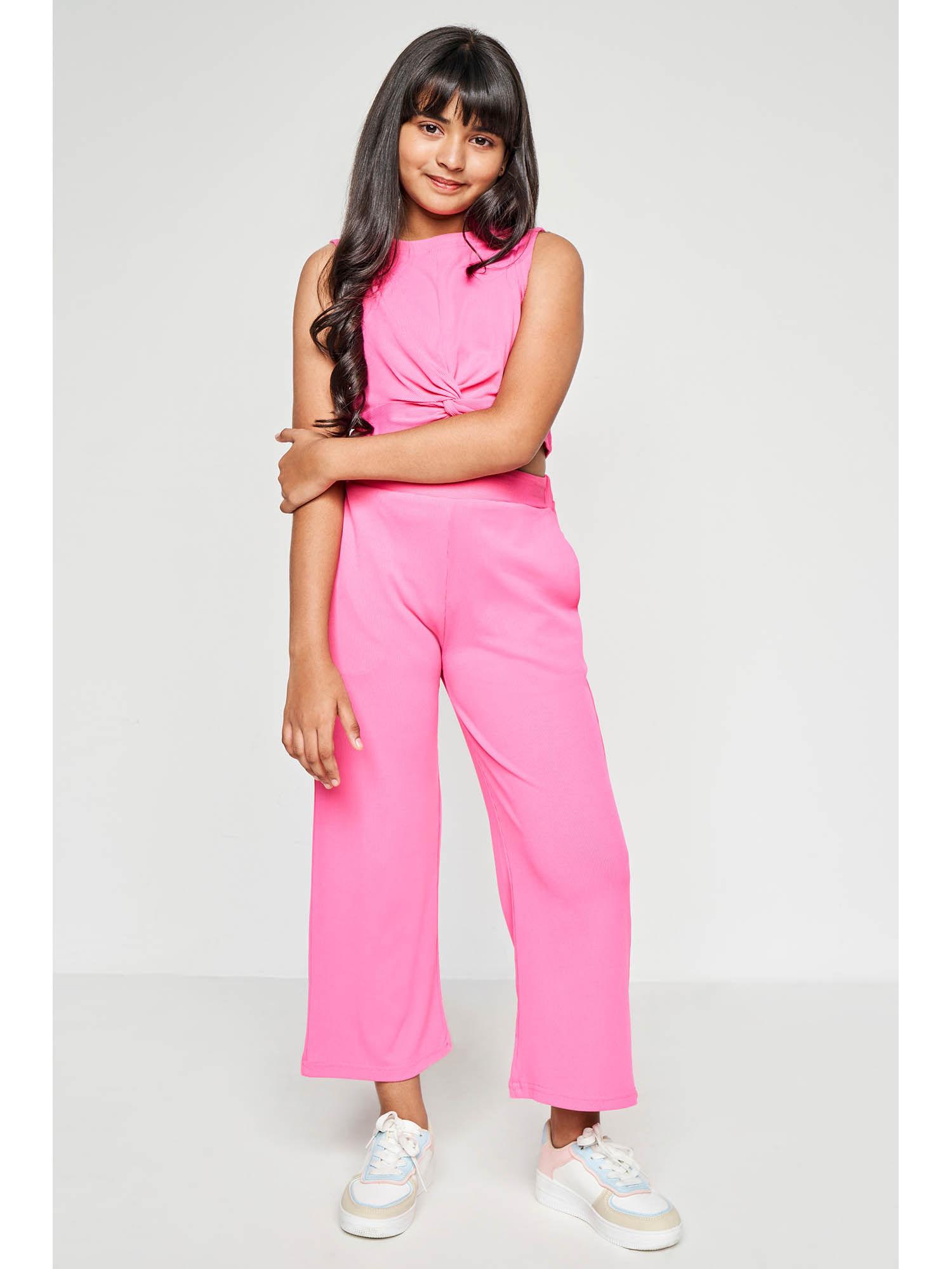 solid pink casual top and pant (set of 2)