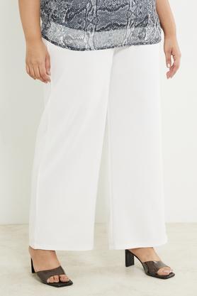 solid plus size polyester blend straight fit women's culottes - white