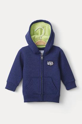 solid poly blend hood infant boys sweatshirts - blue
