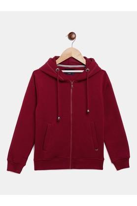 solid poly cotton hood girls sweatshirt - red