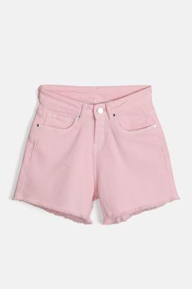 solid poly cotton regular fit girls shorts - blush
