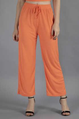 solid poly cotton regular fit women's pants - orange