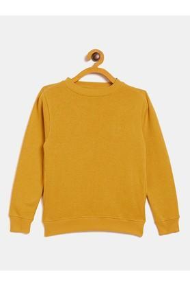 solid poly cotton round neck girls sweatshirt - mustard