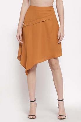 solid polyester a line fit women's skirt - brown