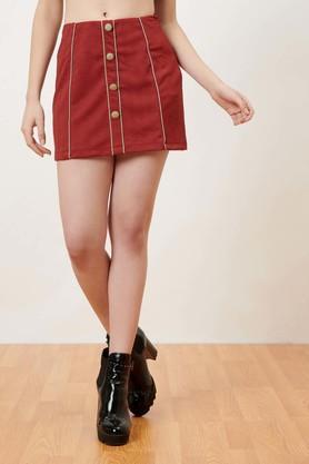 solid polyester above knee women's casual skirt - red