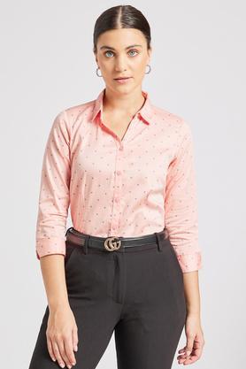 solid polyester blend collar neck women's shirt - peach