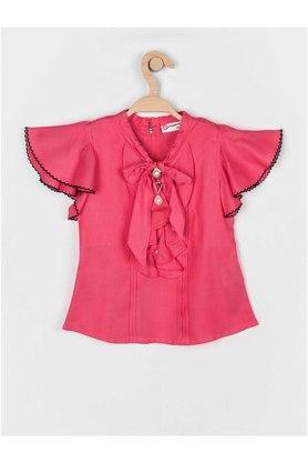 solid polyester blend collared girls casual top - peach