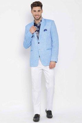 solid polyester blend regular fit men's suit - darbl blue