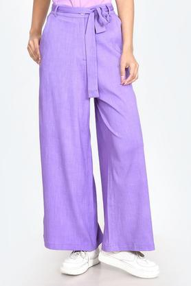 solid polyester blend regular fit women's casual pants - purple