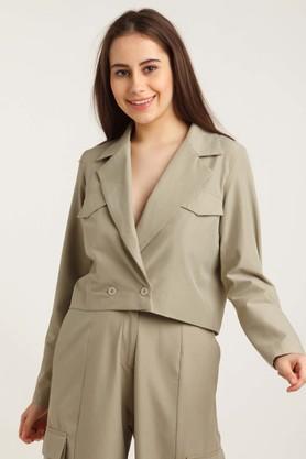 solid polyester blend regular fit women's jacket - nickel