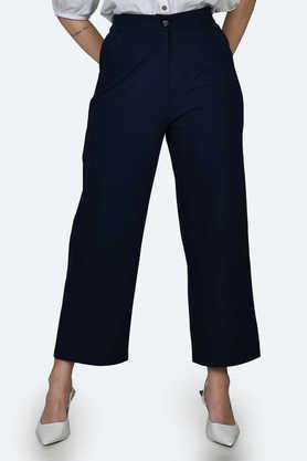 solid polyester blend regular fit women's pants - blue