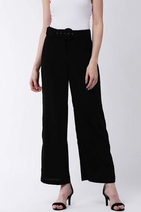 solid polyester blend regular fit womens casual pants - black