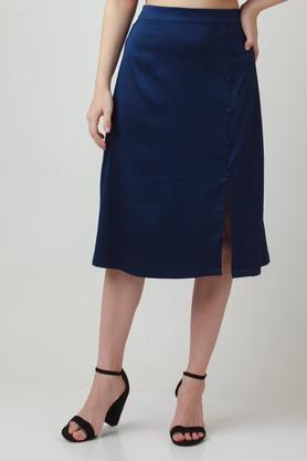 solid polyester blend regular fit womens casual skirt - blue