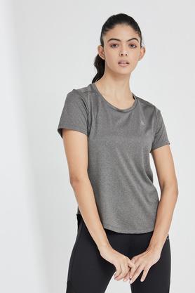solid polyester blend round neck women's t-shirt - charcoal