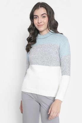 solid polyester blend turtle neck women's sweater - mint
