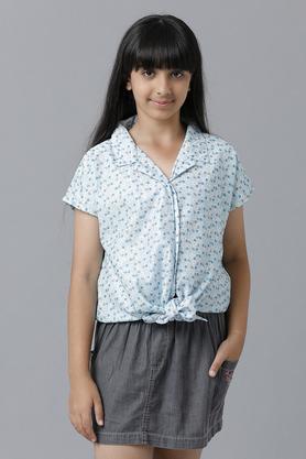solid polyester collar neck girl's top - blue