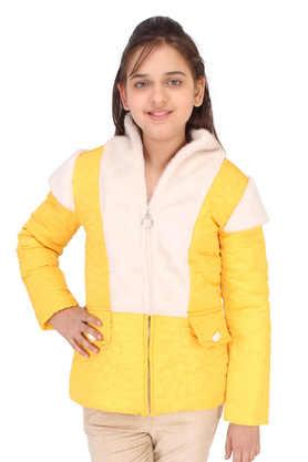 solid polyester collar neck girls jackets - yellow