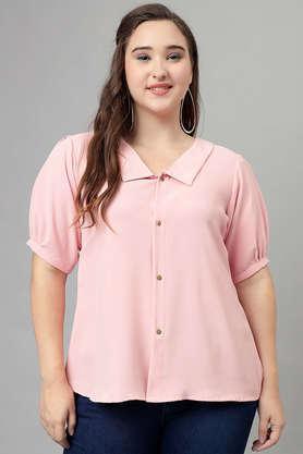 solid polyester collared women's formal shirt - pink