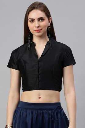 solid polyester collared women's top - black